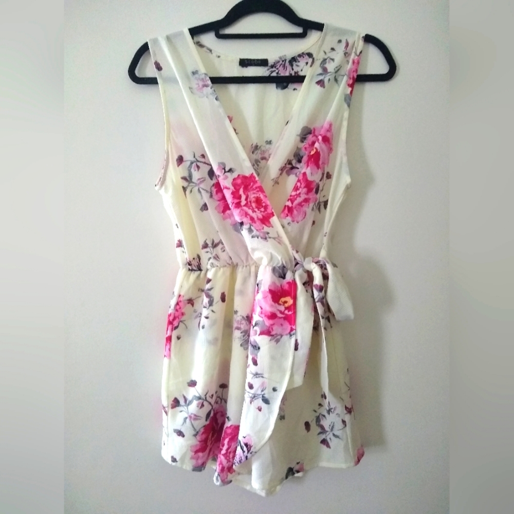 Scobe Romper White with Pink Flowers Size Medium